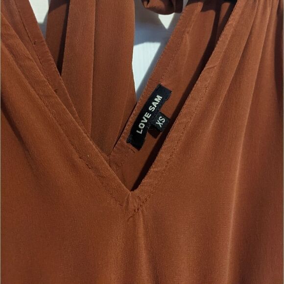 Love Sam Blixen Smocked Dress Cognac Silk Boho - Picture 12 of 12